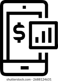 This icon represents a mobile finance application. It features a smartphone displaying a dollar sign and a chart, symbolizing business growth and financial management.
