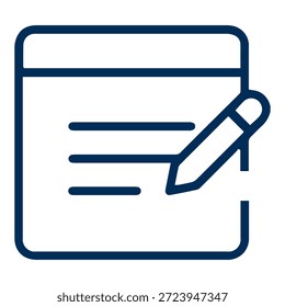 
This icon represents Online Registration or Digital Form Completion. It features a digital interface or window with lines of text and a pencil, symbolizing the act of filling out information, signing up for a service, or updating profile details through a web platform.