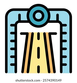 This icon represents a road width measuring device, useful for depicting construction, engineering, and infrastructure projects