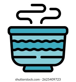 This icon represents a steaming bowl of water, symbolizing relaxation, wellness, and spa treatments