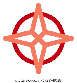This icon represents Strategic Orientation or Centralized Navigation. It features a four-pointed star or compass-like shape overlaid on a red circular background, symbolizing a clear sense of direction, core focus, or a central guiding principle for an organization.