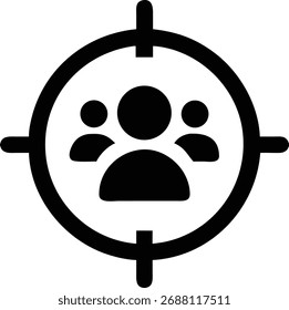 Esse ícone representa um público-alvo, simbolizando o foco em grupos específicos de clientes para estratégias de marketing e negócios. Isso significa segmentação de público e segmentação de usuários.