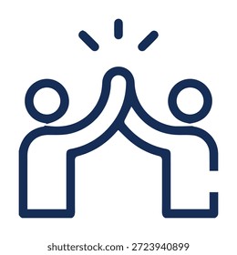 
Este ícone representa a Realização da Equipe ou a Celebração do Êxito. Ele apresenta duas figuras estilizadas dando um "alto cinco", simbolizando o trabalho em equipe, o encorajamento mútuo e a conclusão bem-sucedida de um objetivo compartilhado.