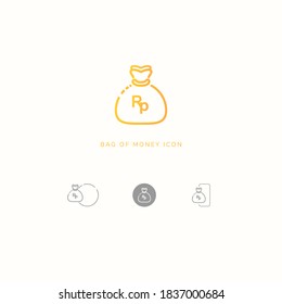 This is the icon for a sack of money in rupiah currency. You can use it in a financial or insurance application.