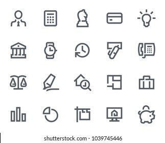 This Icon Set In Bold Outline Style Contains Icons Like Business Man, Calculator And Piggy Bank. These Vector Icons Will Look Great In Any User Interface Design. Pixel Perfect At 64x64.