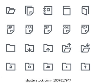 This icon set in bold outline style contains icons like PDF File, Open Folder and Locked Folder. These vector icons will look great in any user interface design. Pixel perfect at 64x64.