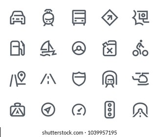 This icon set in bold outline style contains icons like Sailing Boat, Car and Train. These vector icons will look great in any user interface design. Pixel perfect at 64x64.