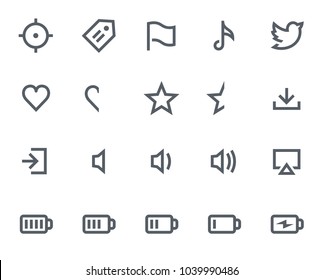 This icon set in bold outline style contains icons like Flag, Screenshot and Charge Battery. These vector icons will look great in any user interface design. Pixel perfect at 64x64.