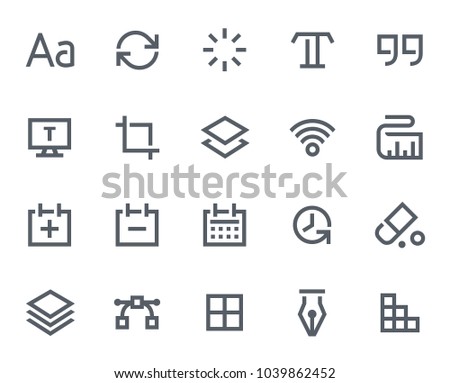 This icon set in bold outline style contains icons like Typeface, Calendar and Vector. These vector icons will look great in any user interface design. Pixel perfect at 64x64.