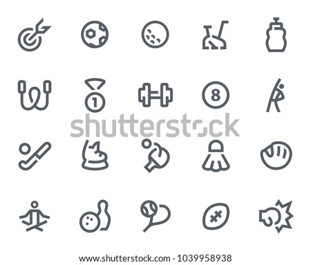This icon set in bold outline style contains icons like Fitness, Tennis and Soccer. These vector icons will look great in any user interface design. Pixel perfect at 64x64.