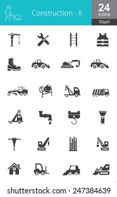 This Icon Set Contains Construction And Heavy Machinery Icons. These Are Recommended For Use On Web Applications, Websites And Mobile Applications.