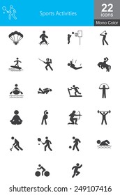 This icon set contains sport related activities. This can be used for websites, web applications, and mobile applications.