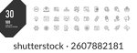 This icon set contains symbols about SEO and Online Marketing. It consists of 30 different designs, all of which are related to internet optimization, social media, data analysis, target setting, etc.