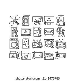 this is the icon set of electronic repair service that uses outline style