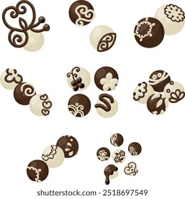 This icon set features beautifully decorated chocolate truffles