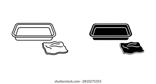 This icon set features a standard medical tray and a surgical cloth essential for hospital and clinical environments. These graphics are designed for medical supply catalogs hygiene protocols and clinical procedure manuals.