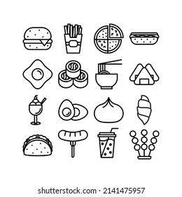 this is the icon set of food menu that uses outline style
