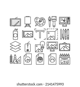 this is the icon set of graphic design that uses outline style