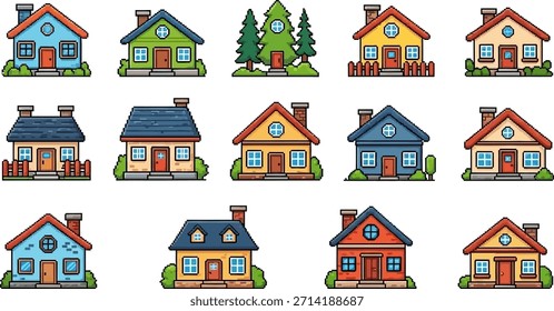 Este es un conjunto de iconos Casa Pixel Art