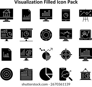 Este conjunto de iconos incluye 20 iconos de estilo Solid Filled que representan la visualización. Ideal para interfaz de usuario móvil, de Web o App.