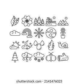 este es el conjunto de iconos de la naturaleza que utiliza el estilo de esquema