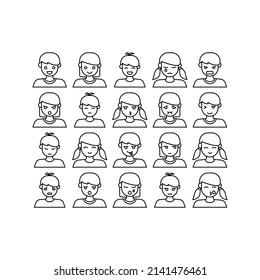 this is the icon set of people expression that uses outline style
