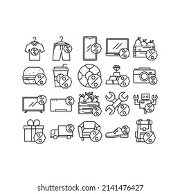 this is the icon set of product discount that uses outline style