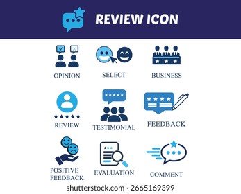 Esse conjunto de ícones mostra os comentários, as opiniões e a satisfação dos clientes. Perfeito para sites, aplicativos e materiais de marketing, ele aumenta o envolvimento e a confiança do usuário.