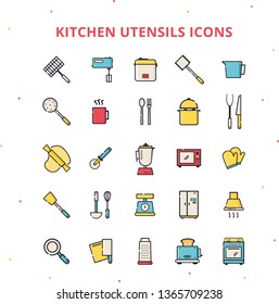 This icon set suitable for Kitchen Utensils, used for website, landing page, header, presentation, etc. 
This icon set usually used by cooking activities, a chef, food lover and many more.