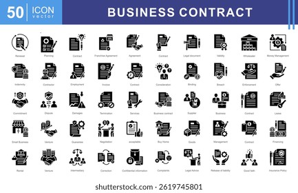 This icon set theme Business Contract is designed to represent important aspects of business documents, agreements, and professional negotiations. These icons are made in a modern and clean style.