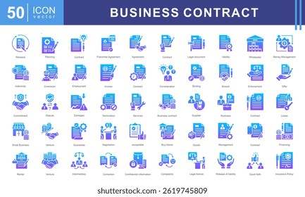 This icon set theme Business Contract is designed to represent important aspects of business documents, agreements, and professional negotiations. These icons are made in a modern and clean style.