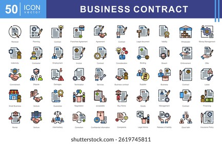 Este tema de conjunto de ícones Contrato Comercial foi projetado para representar aspectos importantes de documentos comerciais, acordos e negociações profissionais. Estes ícones são feitos em um estilo moderno e limpo.