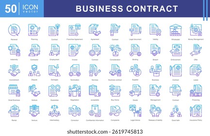 Este conjunto de íconos de Contrato de Negocios está diseñado para representar aspectos importantes de los documentos de negocios, Acuerdos y negociaciones profesionales. Estos iconos están hechos en un estilo moderno y limpio.