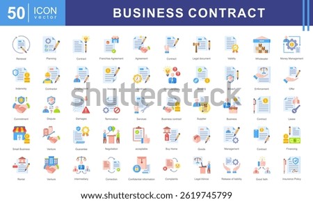 This icon set theme Business Contract is designed to represent important aspects of business documents, agreements, and professional negotiations. These icons are made in a modern and clean style.