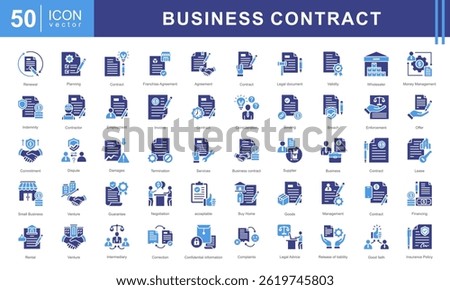 This icon set theme Business Contract is designed to represent important aspects of business documents, agreements, and professional negotiations. These icons are made in a modern and clean style.