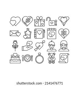 this is the icon set of valentine that uses outline style