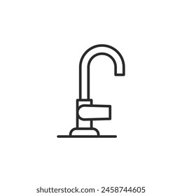 This icon showcases a modern sink faucet, commonly used in kitchen and bathroom designs. It's a minimalist line art representation suitable for home improvement, interior design. Vector illustration