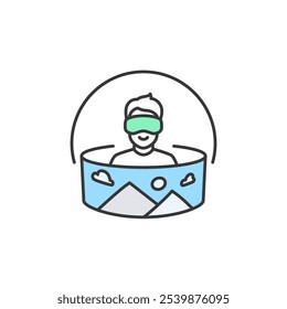 This icon shows a device simulating a digital environment. It highlights the advancement in digital technologies, immersive experiences, and innovative virtual reality user interactions