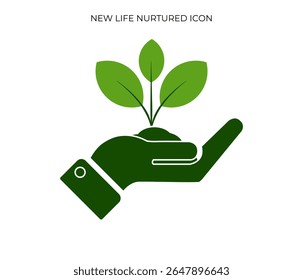 Este ícone mostra uma mão segurando uma planta delicada, representando responsabilidade ecológica e promovendo nova vida para o nosso planeta.