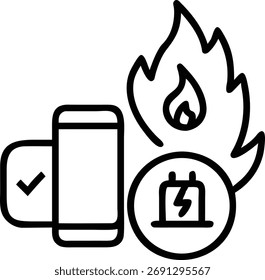 Este icono muestra un teléfono con fuego, que representa el peligro de sobrecalentamiento. Advierte sobre los peligros de las baterías, los riesgos eléctricos y la importancia de las medidas de seguridad.