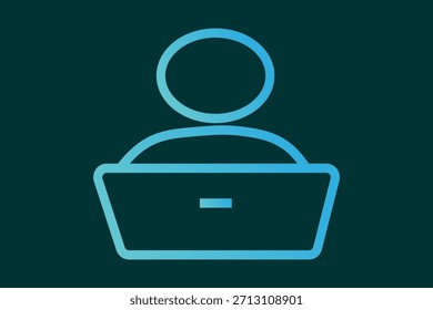 Dieses Symbol zeigt ein stilisiertes Benutzerprofil (Kopf und Schultern), das hinter einem Laptop- oder Desktop-Bildschirm positioniert ist.