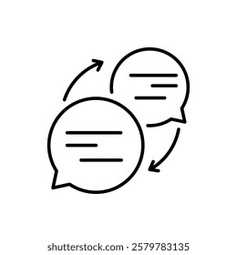 This icon shows two overlapping speech bubbles with arrows, symbolizing communication, dialogue, and interaction during meaningful exchanges, emphasizing the importance of connection