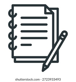 Este icono significa Escritura, Administración de tareas o Documentación, mostrando un cuaderno en espiral con un lápiz, indicando el acto de registrar información o planificación.