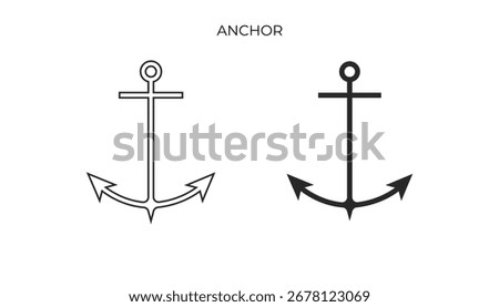 This icon is a simple, minimalist graphic of an anchor, a classic nautical symbol. It represents stability, hope, and adventure on the open sea.