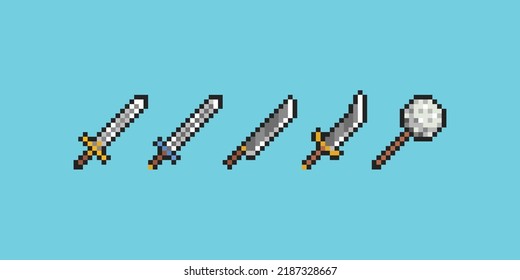 this is an icon or sword illustration in pixel art, it can be used for games and icon purposes.