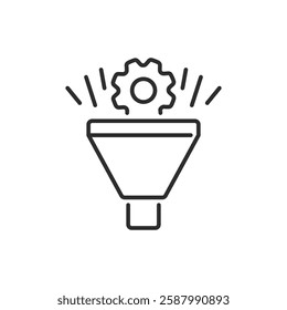 This icon symbolizes data analysis by combining a funnel and gear, representing the systematic refinement of processes for better insights and improved decisionmaking in various applications