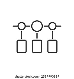This icon symbolizes data analysis in a web context, illustrating the flow of data between elements. Its ideal for technology and analytics themes, serving as a valuable visual representation