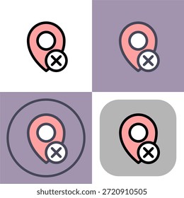 This icon symbolizes the removal or cancellation of a location marker- ideal for navigation apps or maps. It is a simple yet effective visual representation of deleting a saved location.