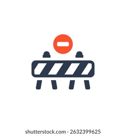 Este icono simboliza un bloqueo de carreteras y una señal de prohibición, subrayando la necesidad vital de seguridad en el trabajo y mayor precaución en las zonas de construcción y áreas peligrosas con riesgos potenciales