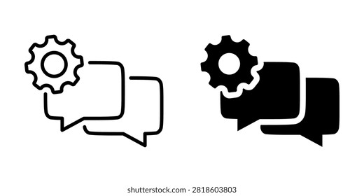 This icon visually represents the settings or configuration of a chat system, combining communication elements with mechanical precision